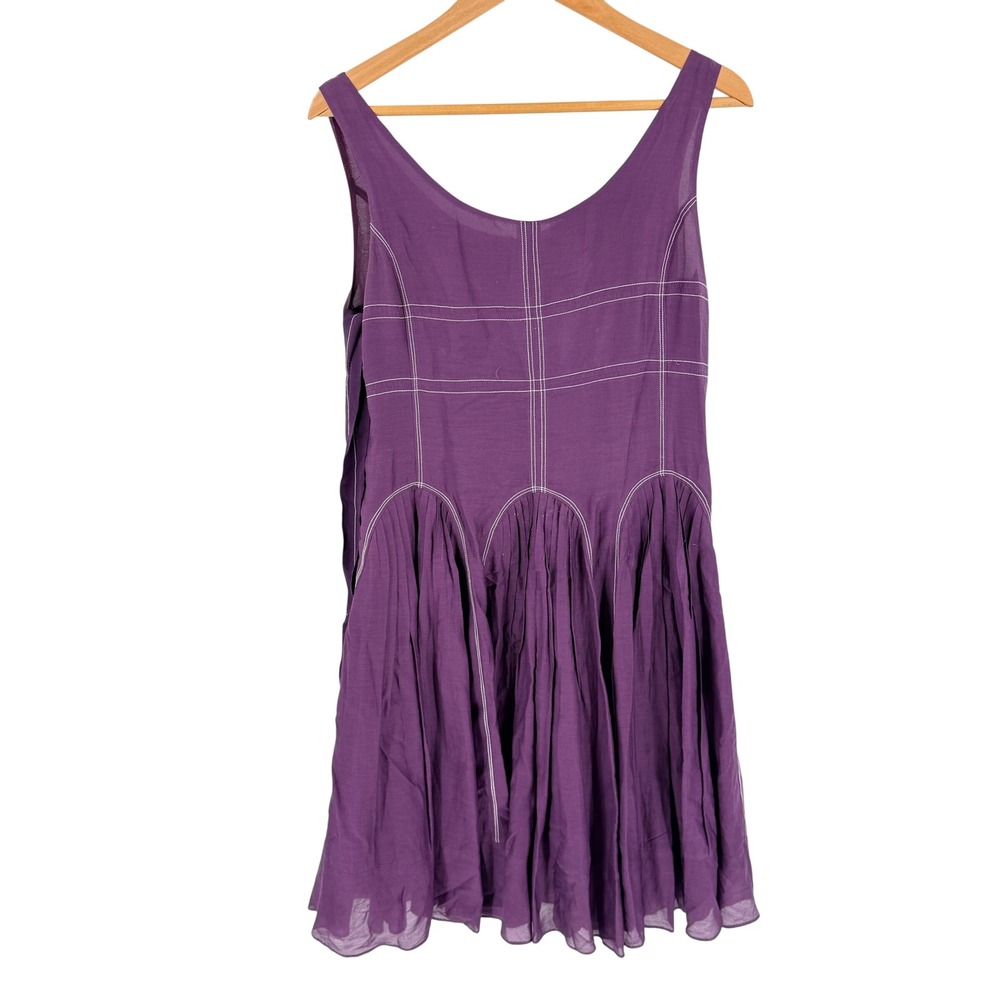 Ariella Pleated Fit & Flare Dress Purple Large Silk Blend Boho Whimsigoth
